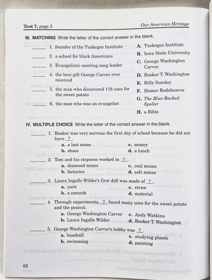 Abeka Our American Heritage Grade 3 Quizzes and Tests 4. Auflage (Wie neu, 2006, Pbk, 65 Seiten)