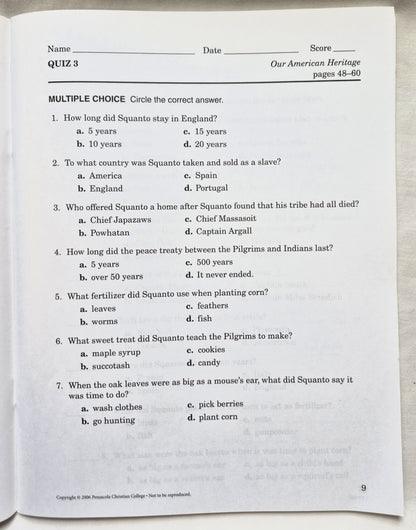 Abeka Our American Heritage Grade 3 Quizzes and Tests 4. Auflage (Wie neu, 2006, Pbk, 65 Seiten)