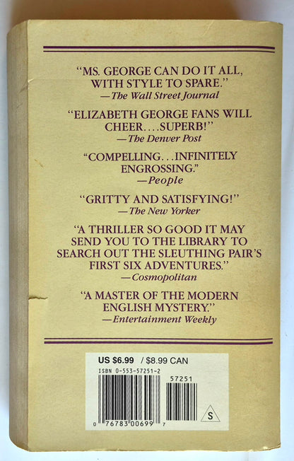 Playing for the Ashes von Elizabeth George (Inspector Lynley #7, Gut, 1995, Taschenbuch, 675 Seiten, Bantam Books)