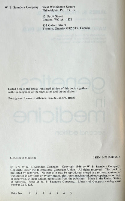 Genetik in der Medizin Zweite Auflage von James Thompson; Margaret Thompson (Sehr gut, 1973, HC, 400 S., W.B. Saunders)