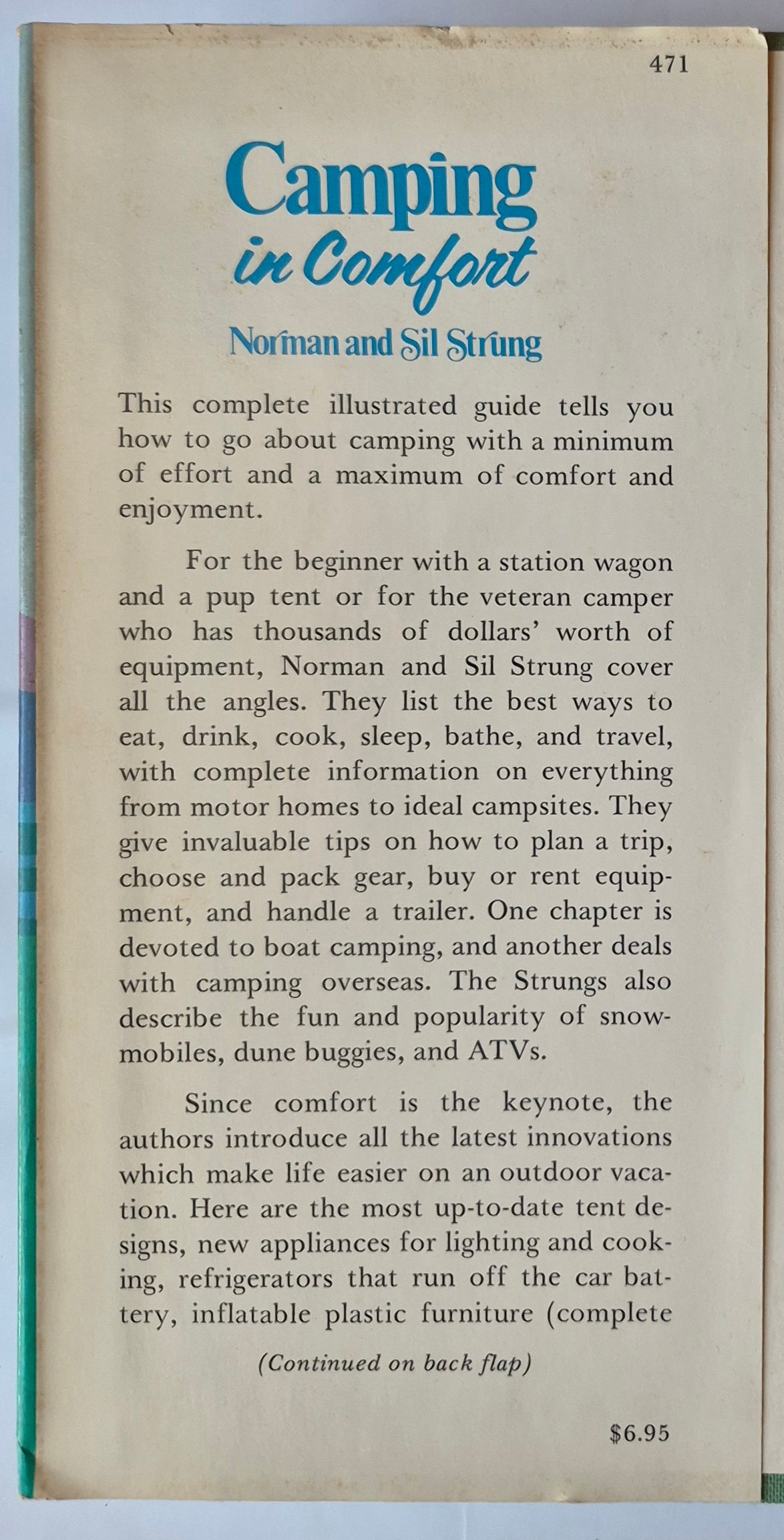 Camping in Comfort: A Guide to Modern Outdoor Vacations by Norman and Sil Strung (Very good, 1971, HC, 262 pgs, J.B. Lippincott)
