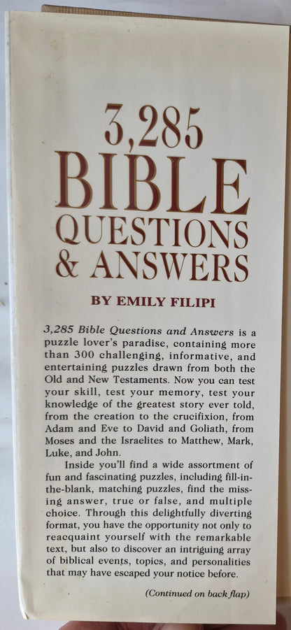 3,285 Bible Questions & Answers by Emily Filipi (Very good, 1990, HC, 325 pgs, Wings Books)