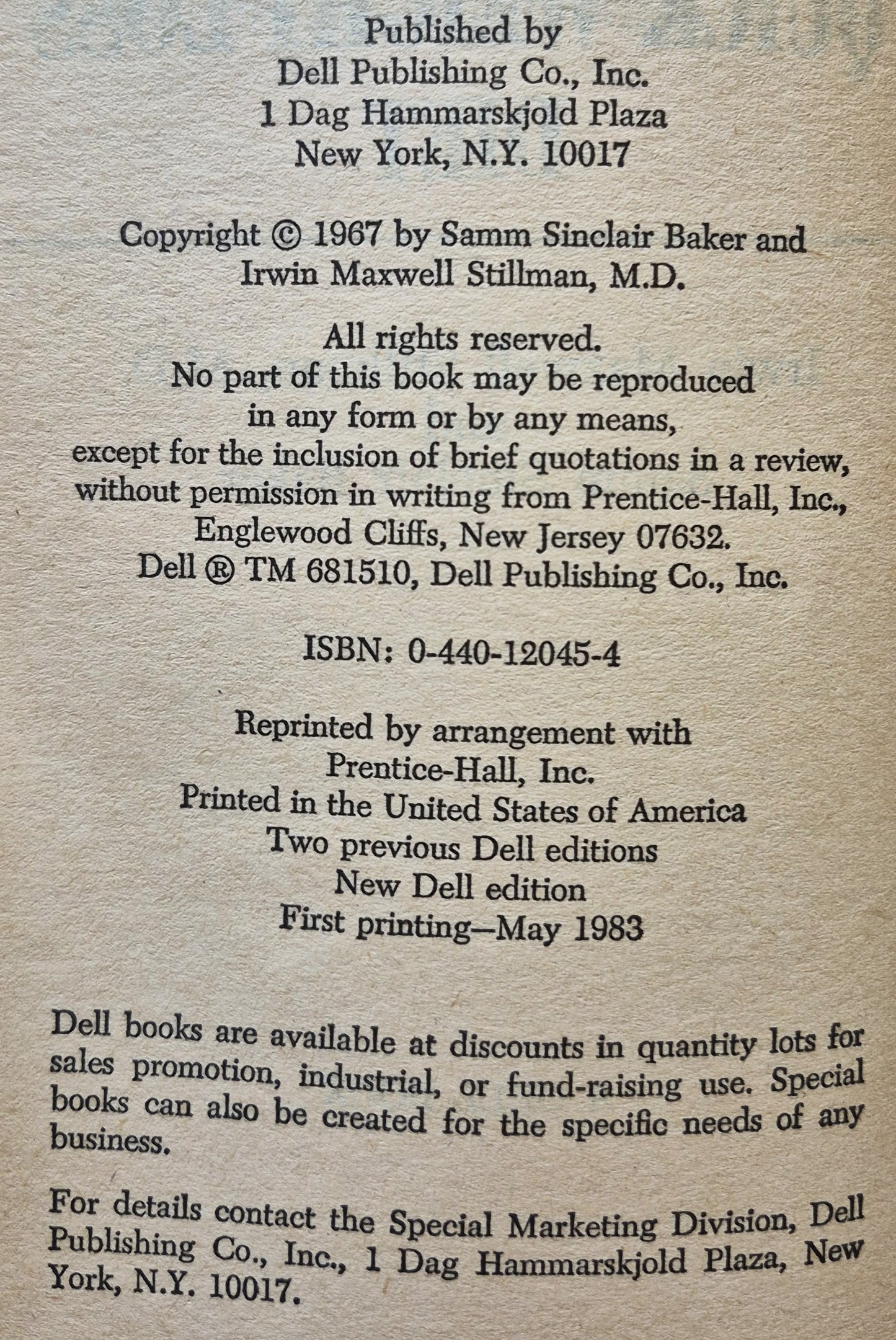 The Doctor's Quick Weight Loss Diet von Irwin M. Stillman; Samm S. Baker (Sehr gut, 1983, Taschenbuch, 252 Seiten, Dell)