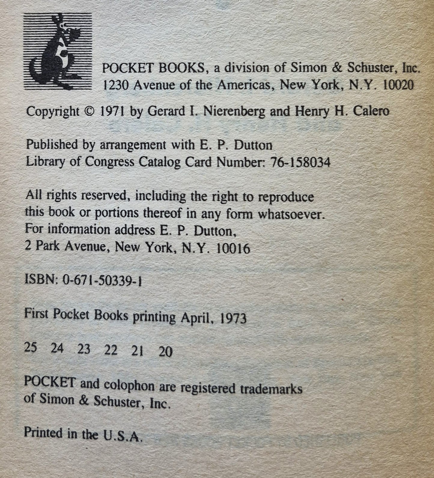 Die Kunst, Menschen zu lesen von Gerald I. Nierenberg; Henry H. Calero (Sehr gut, 1973, Taschenbuch, 189 S., Pocket Books)