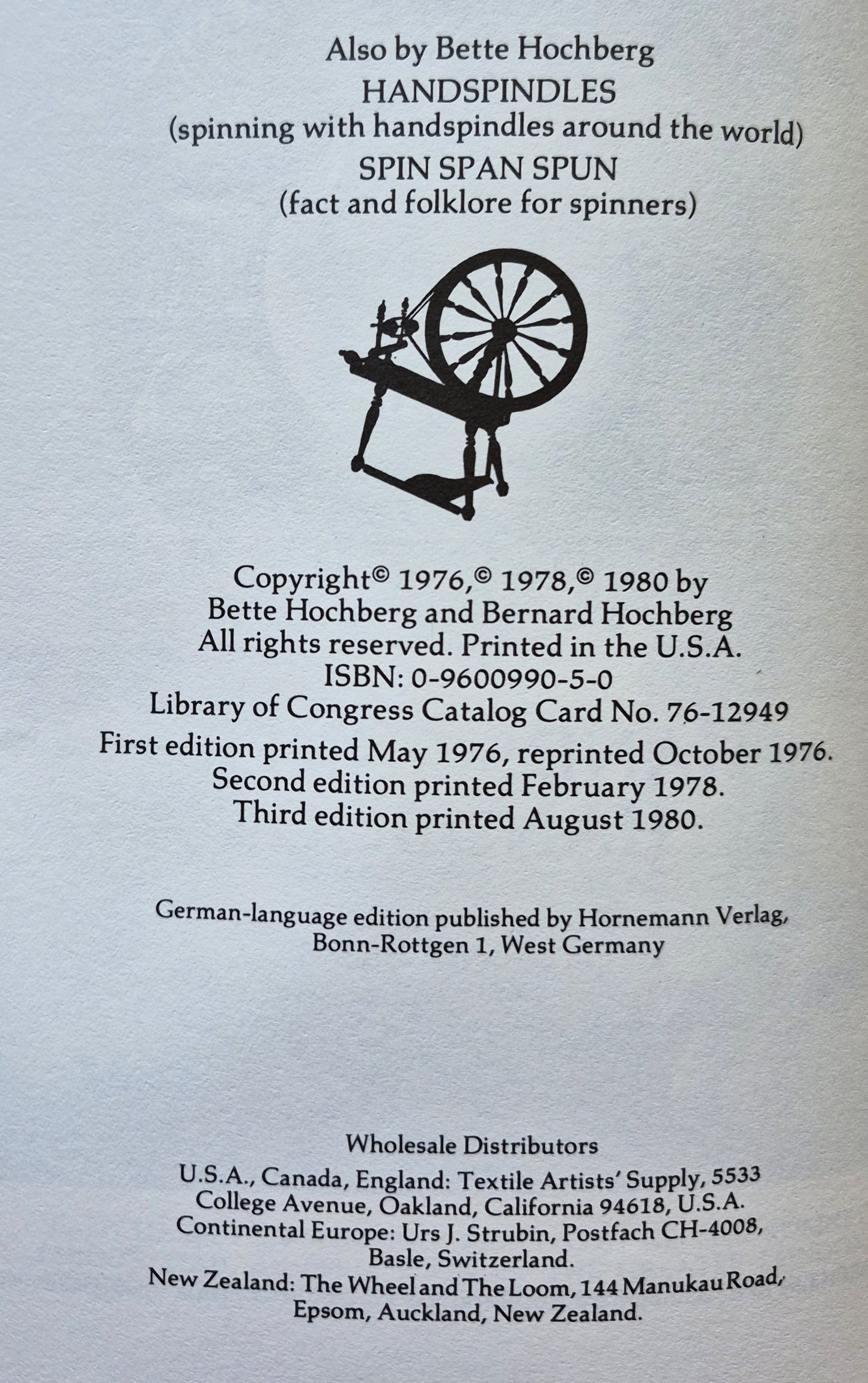 Handspinner's Handbook von Bette Hochberg (Sehr gut, 1980, Taschenbuch, 66 Seiten)