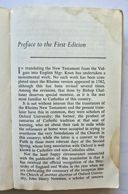 Das Neue Testament Unseres Herrn und Retters Jesus Christus, übersetzt von Ronald Knox (Gut, 1954, Taschenbuch, 697 Seiten, Sheed & Ward)