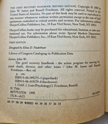 The Grief Recovery Handbook von John W. James; Russell Friedman (Akzeptabel, 1998, Taschenbuch, 173 Seiten, Collins)