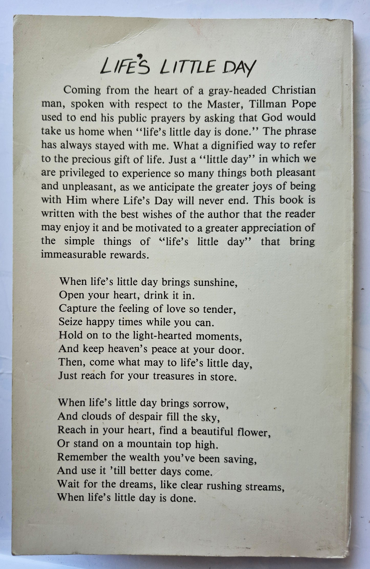 Life's Little Day von Eddie Bowman (Gut, 1992, Taschenbuch, 87 Seiten, Litho Printers, Autorenunterschrift)