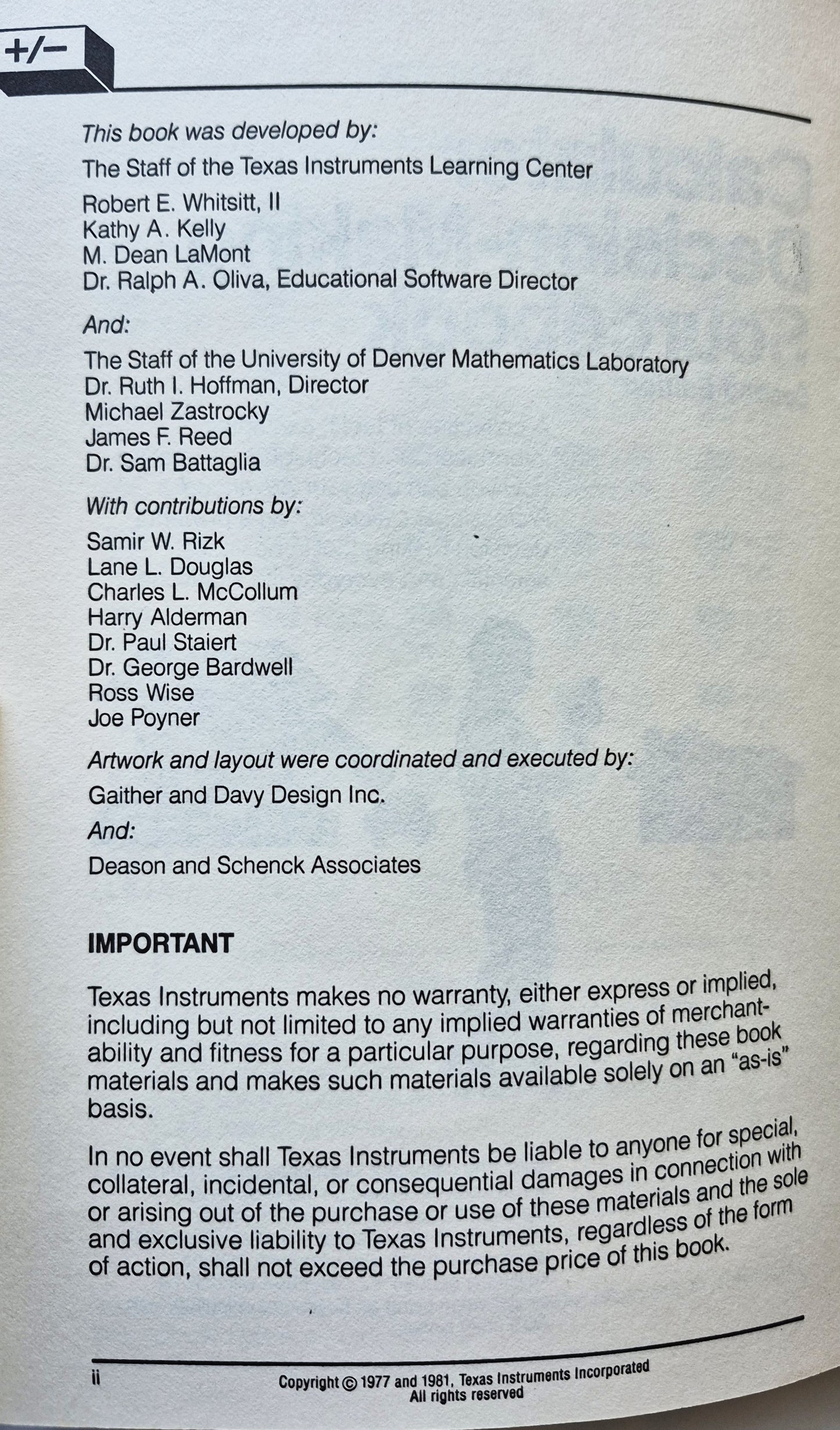 Calculator Decision-Making Sourcebook Robert Whitsell et. al. (Very Good, 1971, Pbk, Texas Instruments)