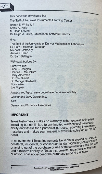 Calculator Decision-Making Sourcebook Robert Whitsell et. al. (Very Good, 1971, Pbk, Texas Instruments)