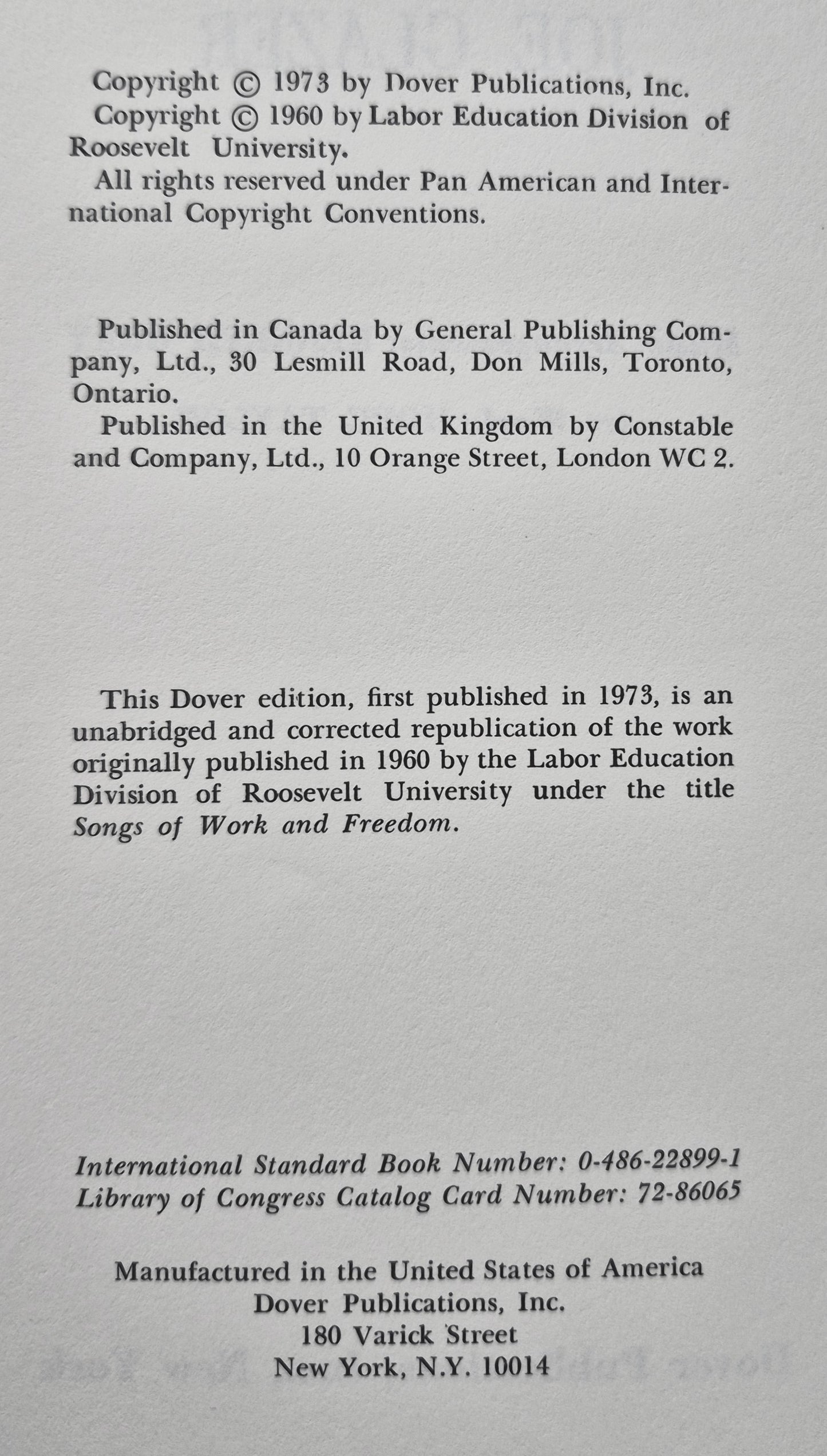 Songs of Work and Protest: 100 Favorite Songs of American Workers von Edith Fowke; Joe Glazer (Gut, 1973, Taschenbuch, 209 Seiten, Dover)