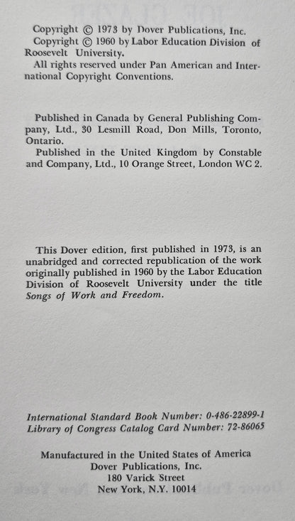 Songs of Work and Protest: 100 Favorite Songs of American Workers von Edith Fowke; Joe Glazer (Gut, 1973, Taschenbuch, 209 Seiten, Dover)