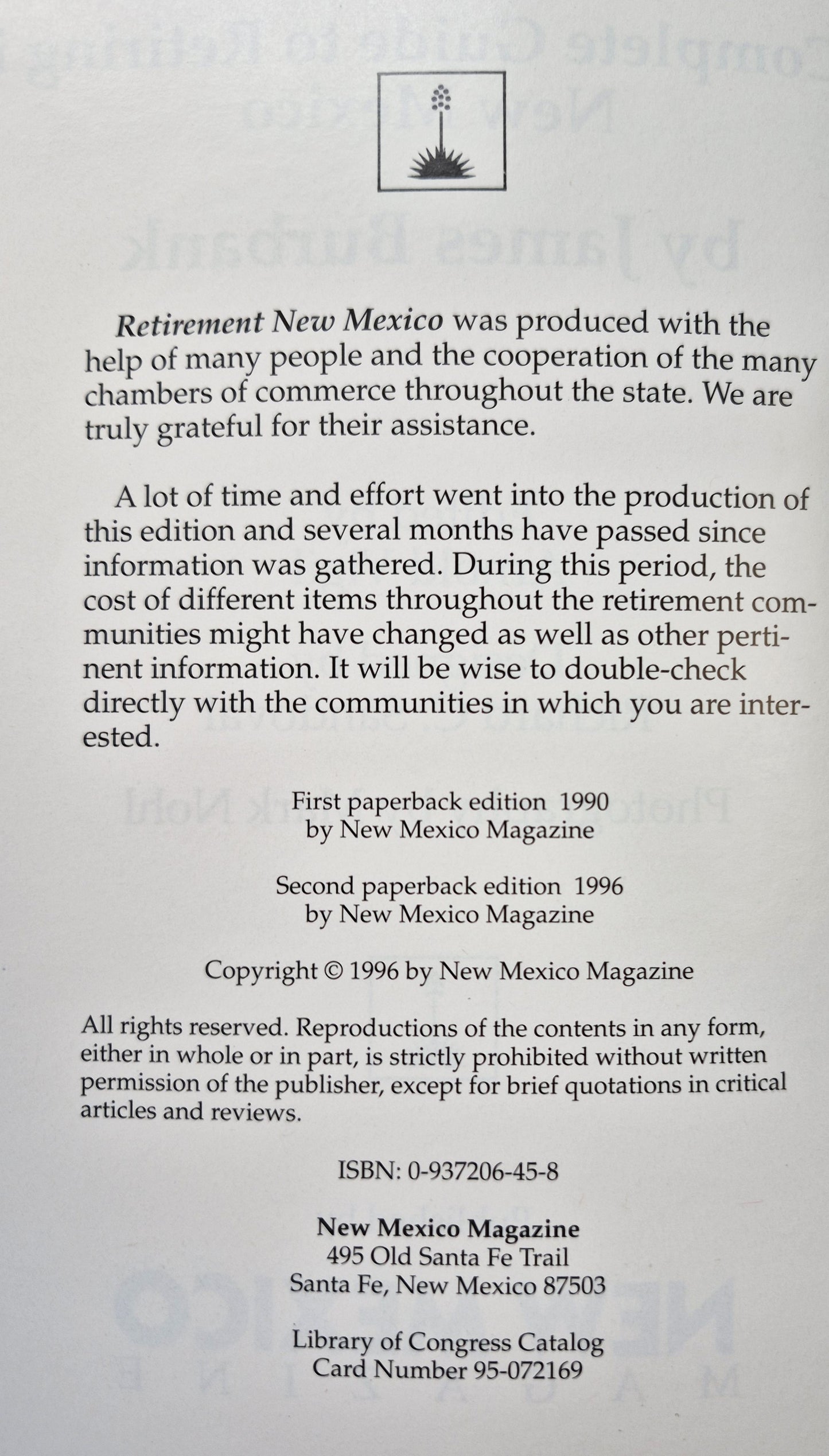 Retirement New Mexico 2nd Ed. von James Burbank (Sehr gut, 1990, Pb., 105 S., New Mexico Magazine)