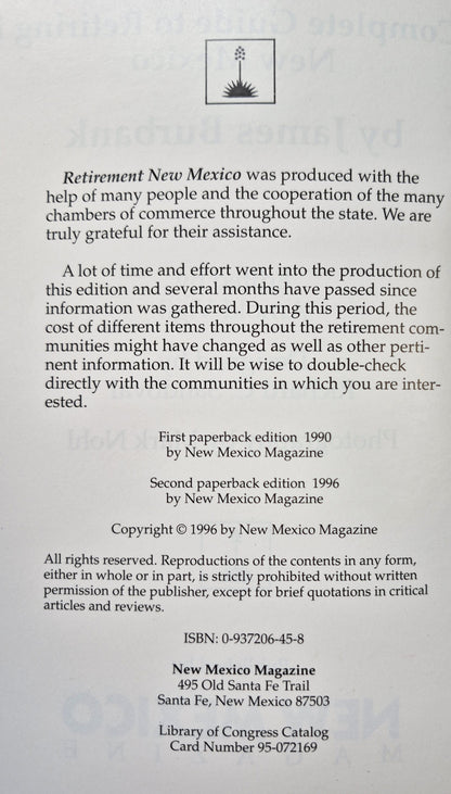 Retirement New Mexico 2nd Ed. von James Burbank (Sehr gut, 1990, Pb., 105 S., New Mexico Magazine)