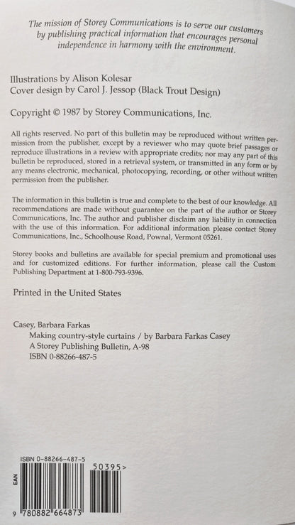 Making Country-Style Curtains von Barbara F. Casey (Sehr gut, 1987, Pbk, 32 S., Story Books)