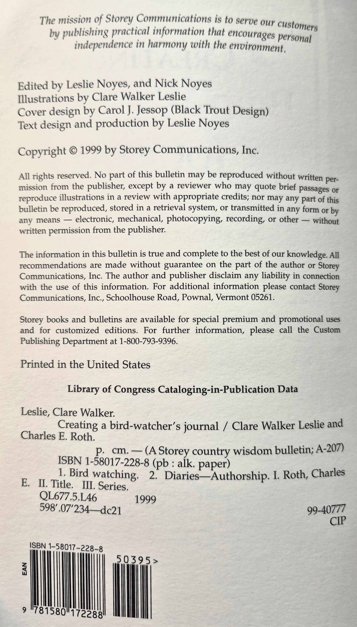 Creating a Bird-Watcher's Journal von Clare W. Leslie; Charles E. Roth (Sehr gut, 1999, Taschenbuch, 32 Seiten, Storey Books)