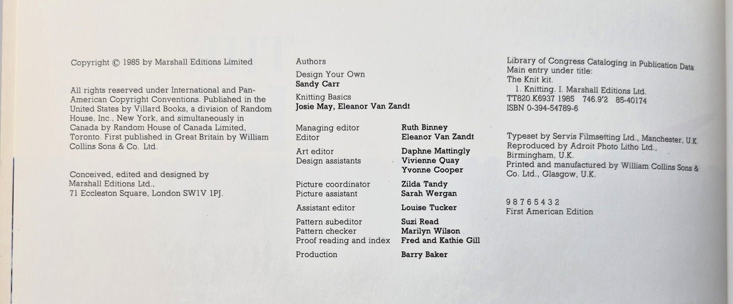 The Knit Kit von Sandy Carr; Josie May; Eleanor Van Zandt (Sehr gut, 1985, Villard Books)