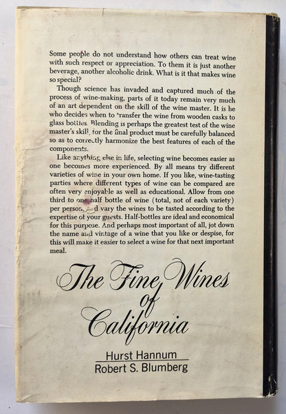 The Fine Wines of California by Hurst Hannum; Robert S. Blumberg (Gut, 1971, geb., 311 S., Doubleday & Co.)