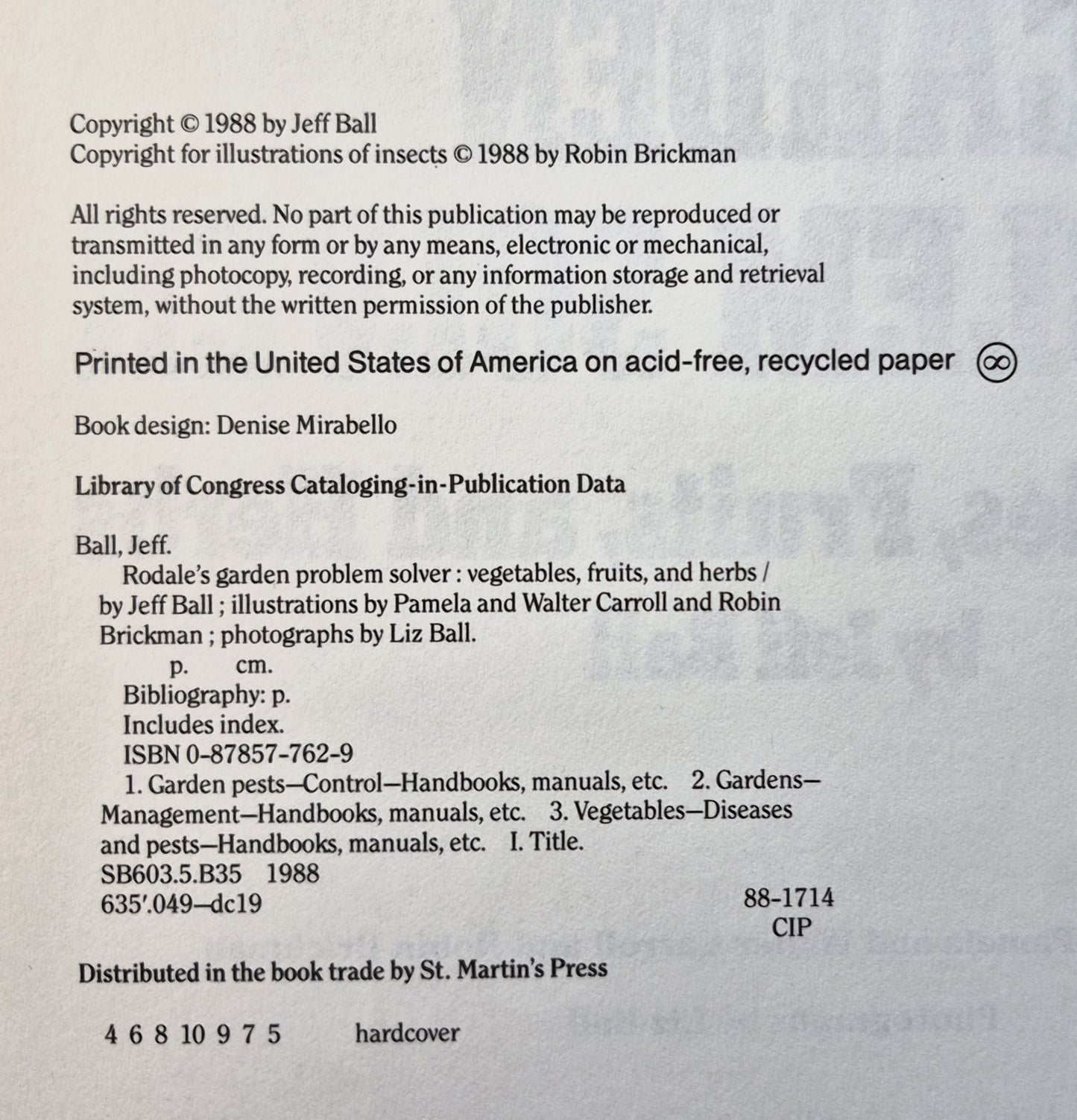 Rodale's Garden Problem Solver: Vegetables, Frutis, Herbs von Jeff Ball (Sehr gut, 1988, Gebundene Ausgabe, 350 Seiten, Rodale Press)