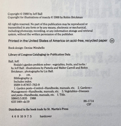 Rodale's Garden Problem Solver: Vegetables, Frutis, Herbs von Jeff Ball (Sehr gut, 1988, Gebundene Ausgabe, 350 Seiten, Rodale Press)