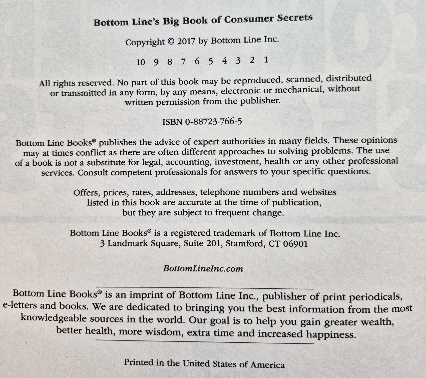Bottom Line's Big Book of Consumer Secrets (Very good, 2017, HC, 340 pgs)