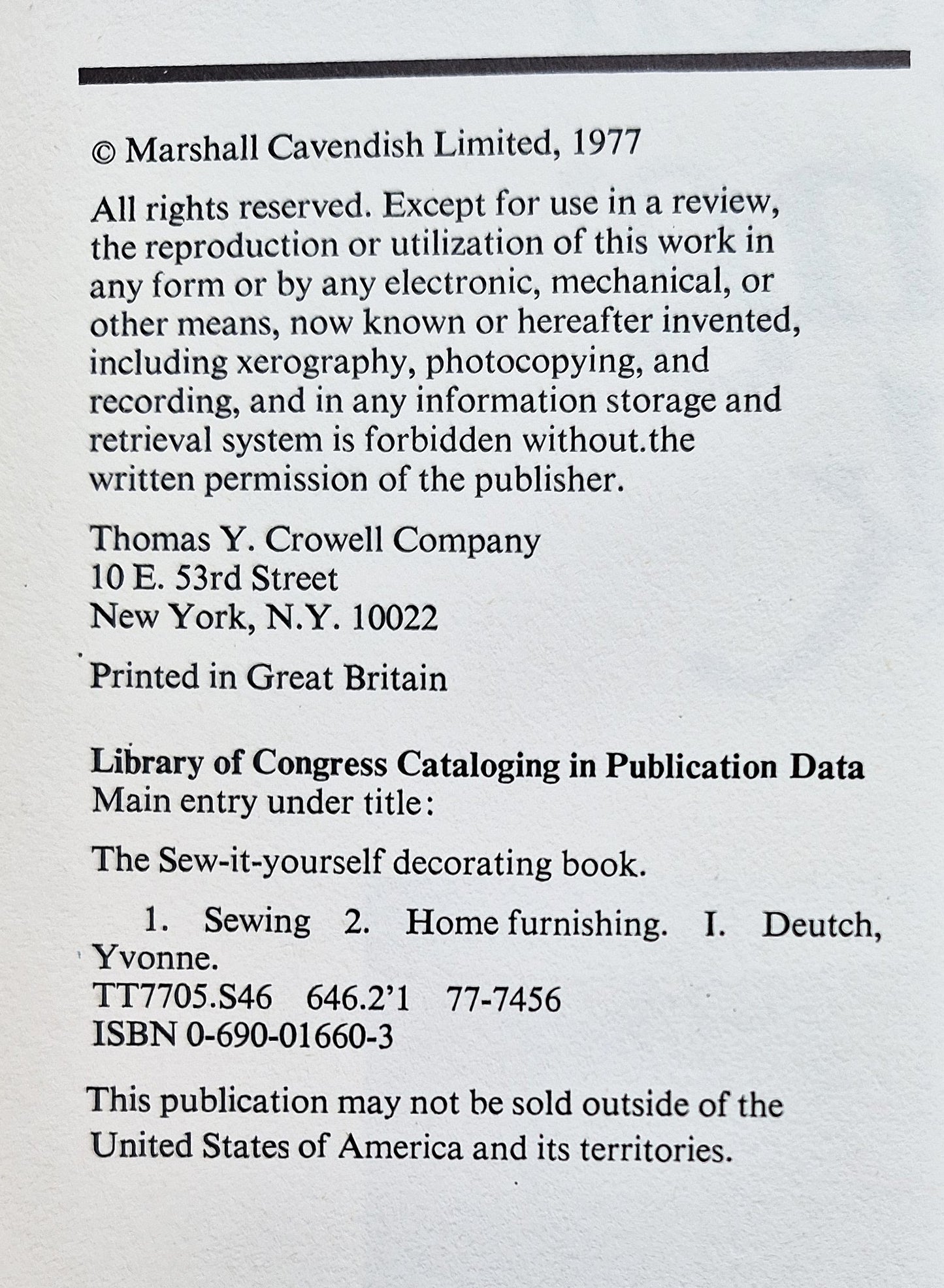 The Sew-It-Yourself Decorating Book edited by Yvonne Deutch (Very good, 1977, HC, 248 pgs, Thomas Y. Crowell Co.)