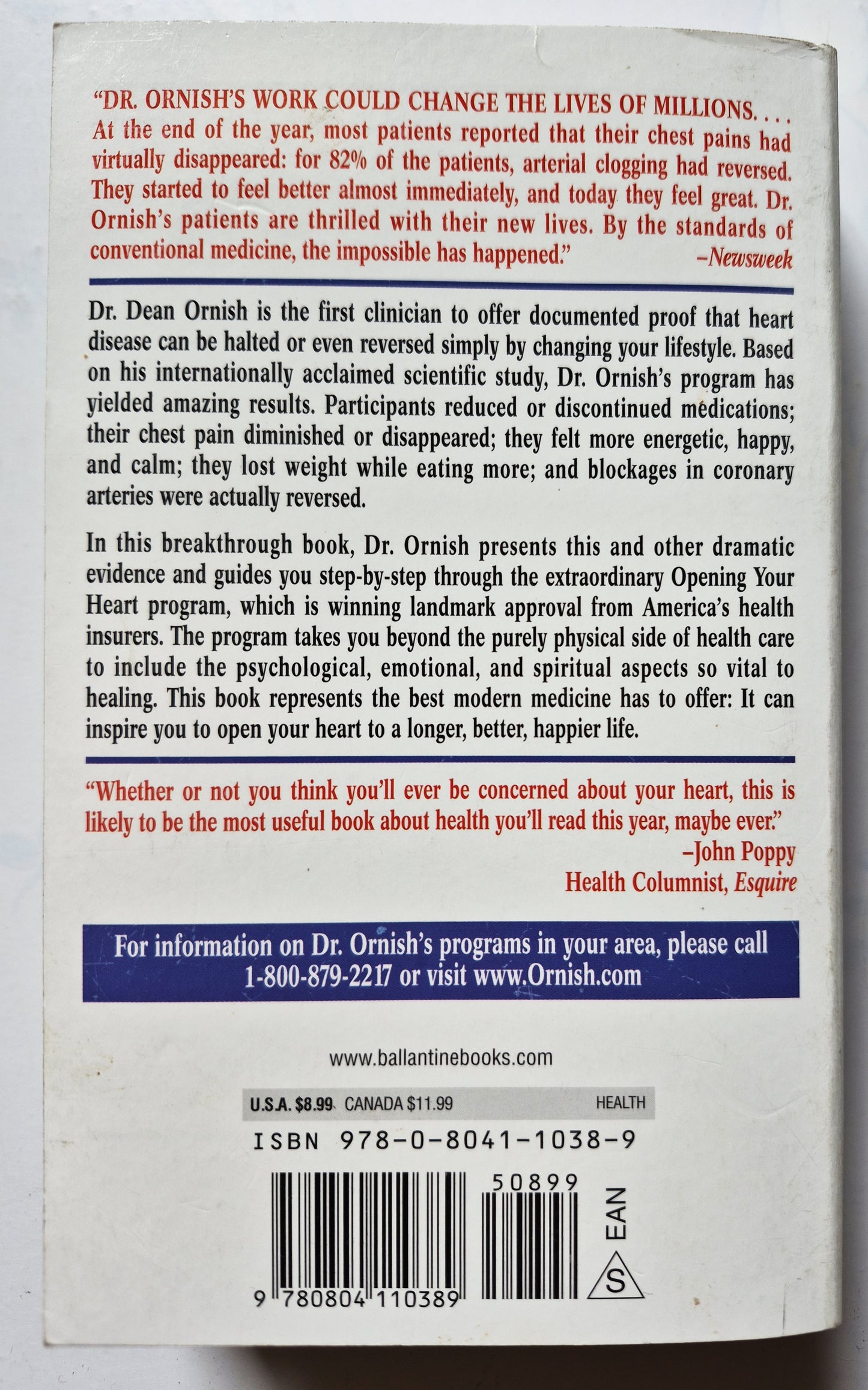 Dr. Dean Ornish's Program for Reversing Heart Disease by Dean Ornish (Very Good 1996 Pbk 638 pgs Ballantine Books)