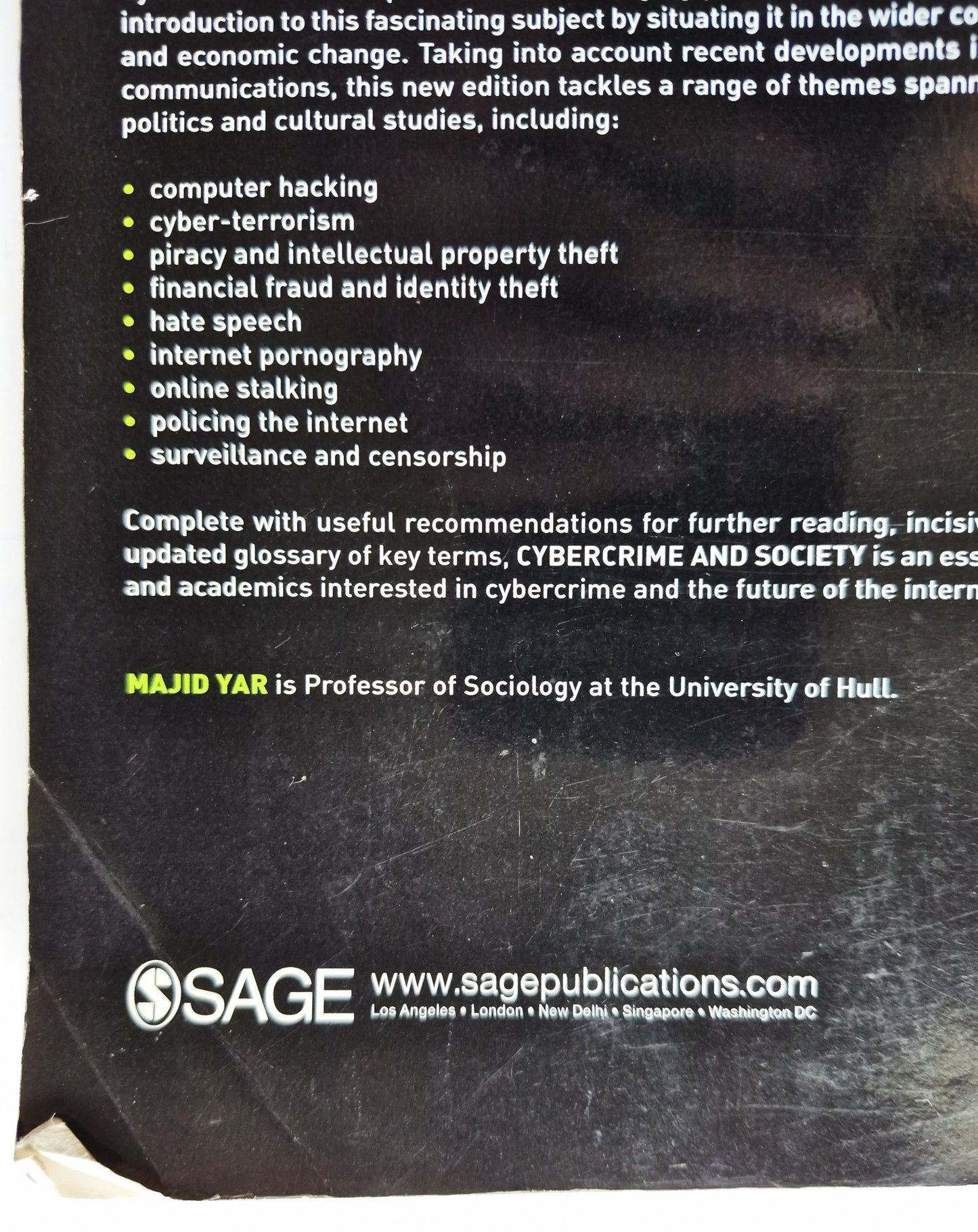 Cybercrime and Society 2nd Ed. by Majid Yar (Good 2013 Pbk 214 pgs Sage Pub.)