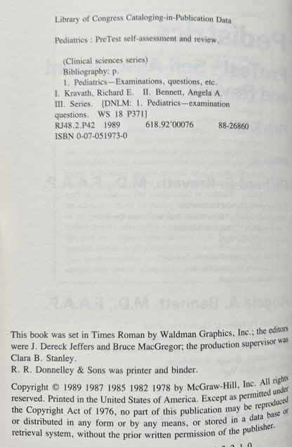 Pediatrics 5th Ed. by Richard E. Kravath; Angela A. Bennett (Very Good 1989 PBK 220 pgs McGraw-Hill)