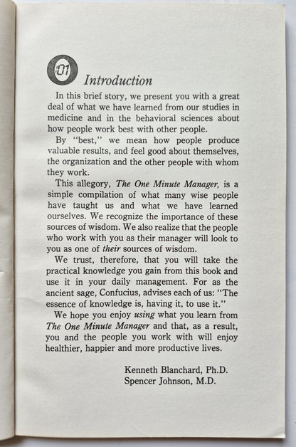 The One Minute Manager by Kenneth Blanchard; Spencer Johnson (Very Good 1983 Pbk 111 pgs Berkley Books)