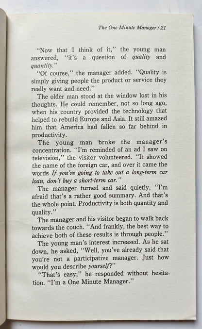 The One Minute Manager by Kenneth Blanchard; Spencer Johnson (Very Good 1983 Pbk 111 pgs Berkley Books)