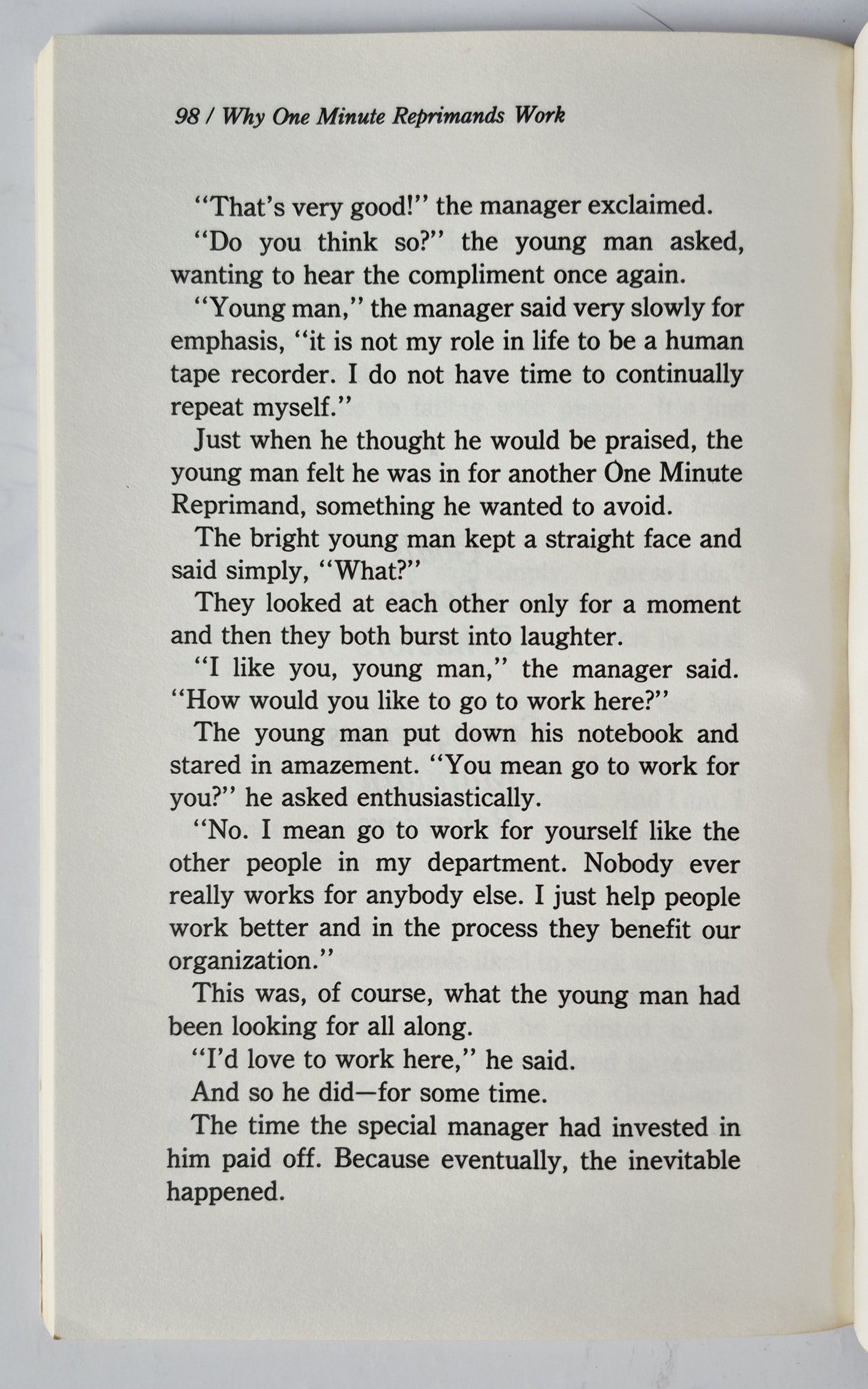 The One Minute Manager by Kenneth Blanchard; Spencer Johnson (Very Good 1983 Pbk 111 pgs Berkley Books)