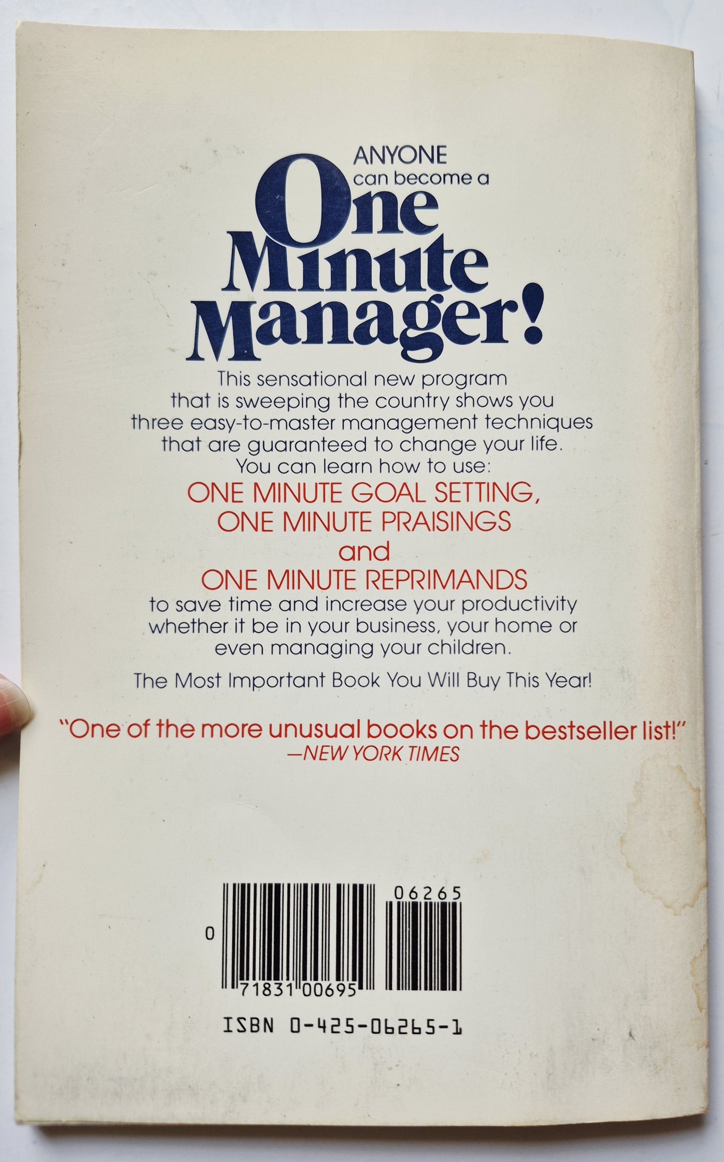 The One Minute Manager by Kenneth Blanchard; Spencer Johnson (Very Good 1983 Pbk 111 pgs Berkley Books)