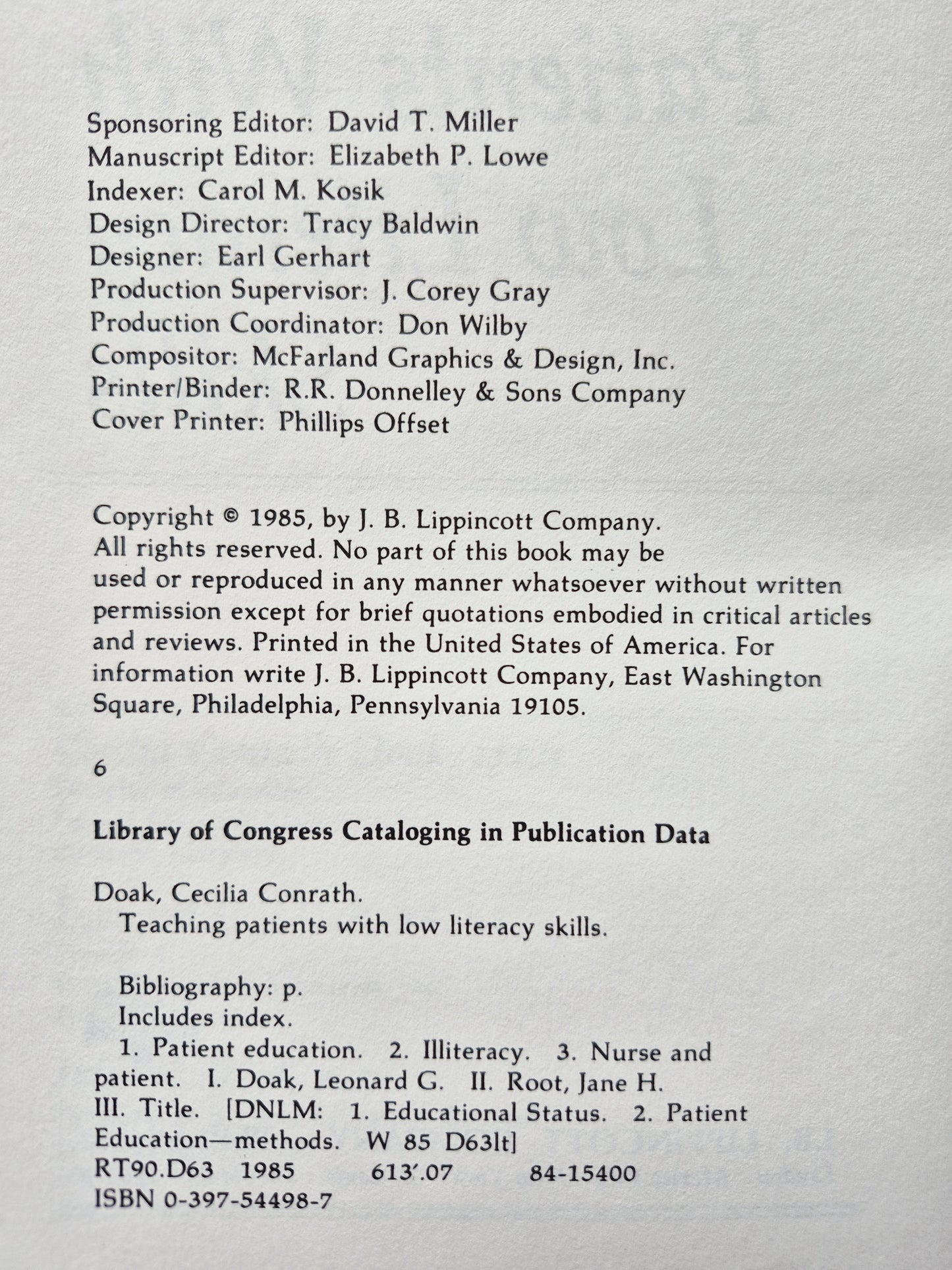 Teaching Patients with Low Literacy Skills by Cecilia C. Doak; Leonard G. Doak; Jane H. Root (Very Good 1985 Pbk 171 pgs J.B. Lippincott Co.)
