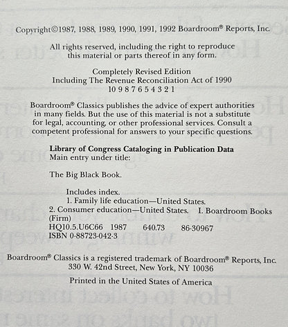The Big Black Book by Boardroom Reports, Inc. (Very Good 1992 HC 496 pgs)