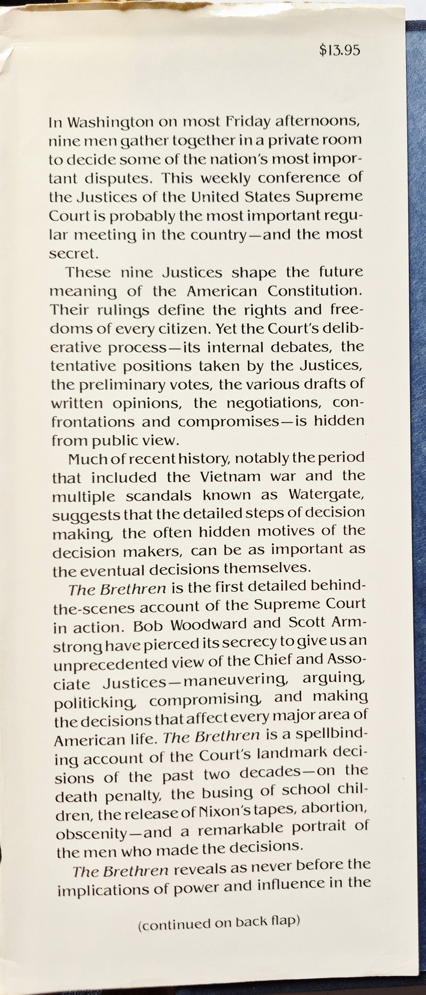 The Brethren: Inside the Supreme Court by Bob Woodward; Scott Armstrong (Very good, 1979, HC, 467 pgs, Simon and Schuster)