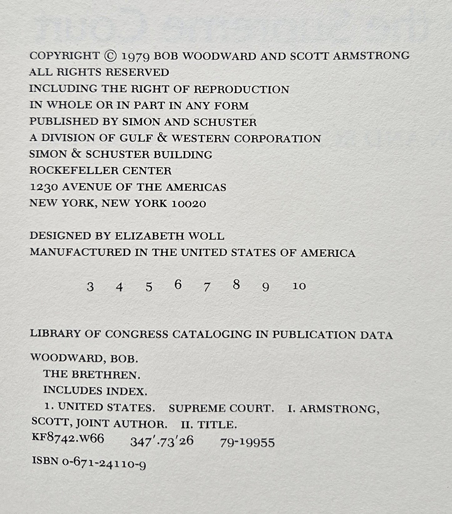 The Brethren: Inside the Supreme Court by Bob Woodward; Scott Armstrong (Very good, 1979, HC, 467 pgs, Simon and Schuster)