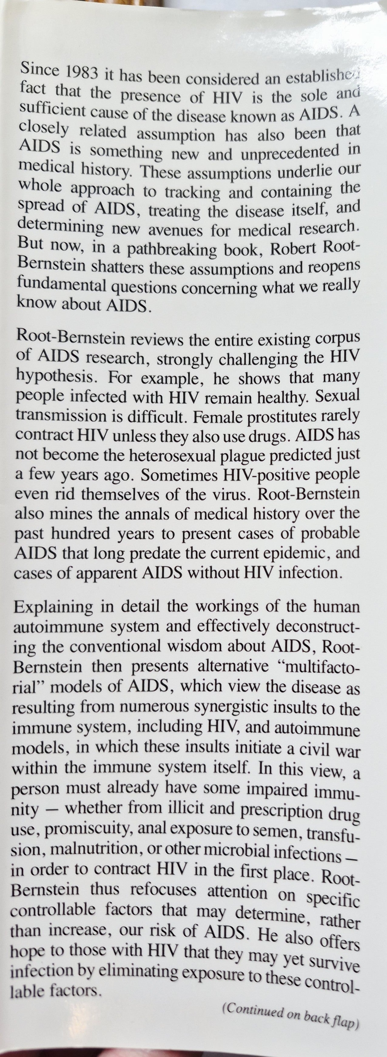 Rethinking AIDS: The Tragic Cost of Premature Consensus by Robert Root-Bernstein (Very good, 1993, HC, 512 pgs, The Free Press)