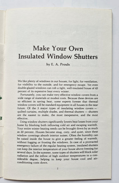 Make Your Own Insulated Window Shutters by E.A. Proulx (Very Good, 1981, Pbk, 32 pgs, Garden Way Publ.)