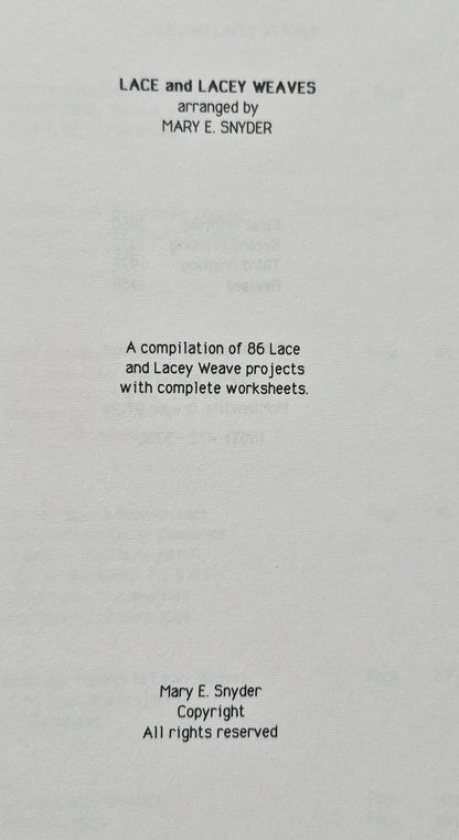 Lace and Lacey Weaves by Mary E. Snyder (Very Good, 1986, Pbk, 101 pgs, Robin & Russ)