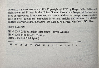 Birnbaum's New Orleans 1993 by Alexandra M. Birnbaum (Very Good, 1993, Pbk, 227 pgs, Harper Perennial)