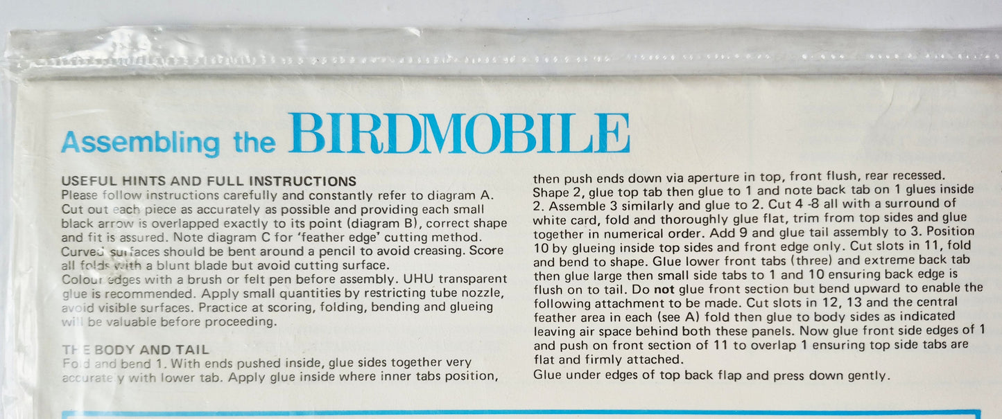 Birdmobile Card Sculpture Merlin designed by Malcolm Topp (New, 1976, Pbk, Robert Stace & Co.)