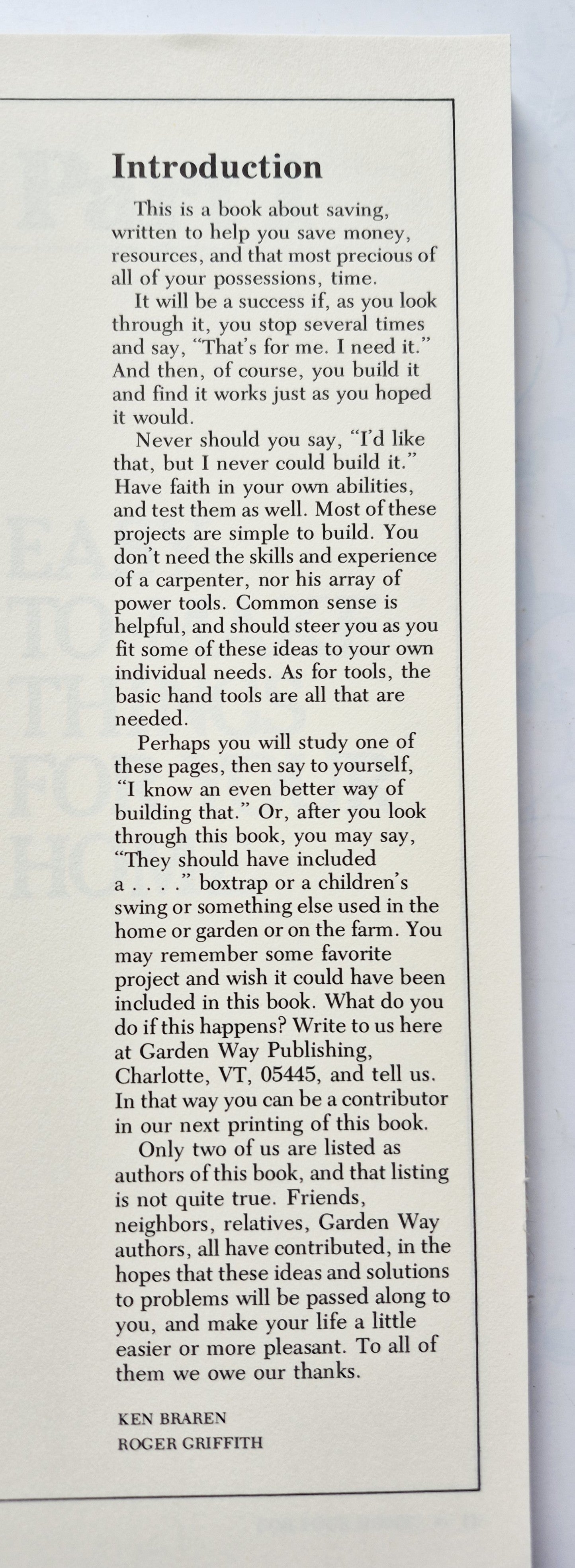 HomeMade: 101 Easy to Make Things for Your Garden, Home, or Farm by Ken Braren; Roger Griffith (Very Good, 1987, Pbk, 176 pgs, Storey Comm.)
