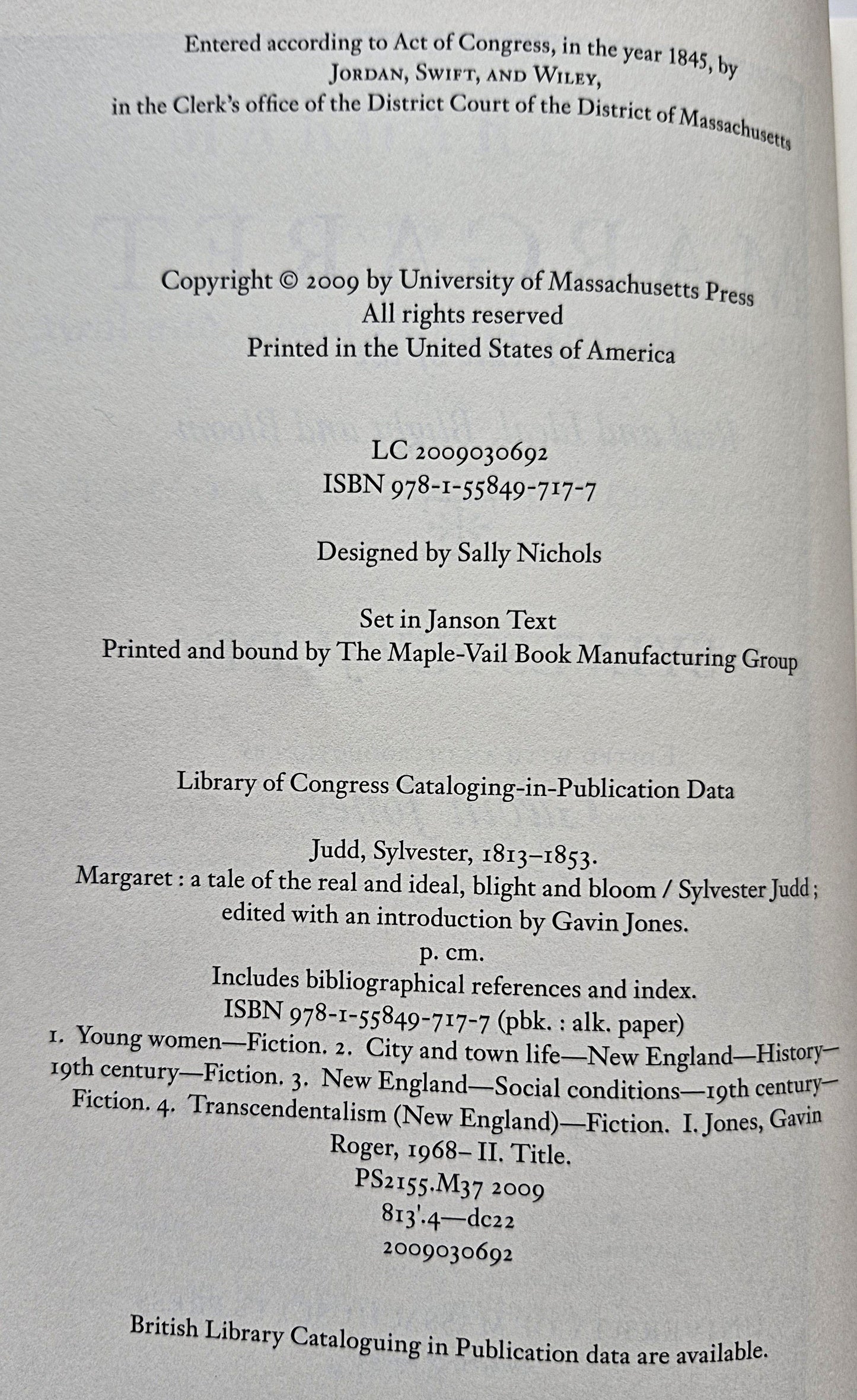 Margaret by Sylvester Judd-Very good, (1845) 2002, Pbk, 467 pgs, University of Massachusetts Press