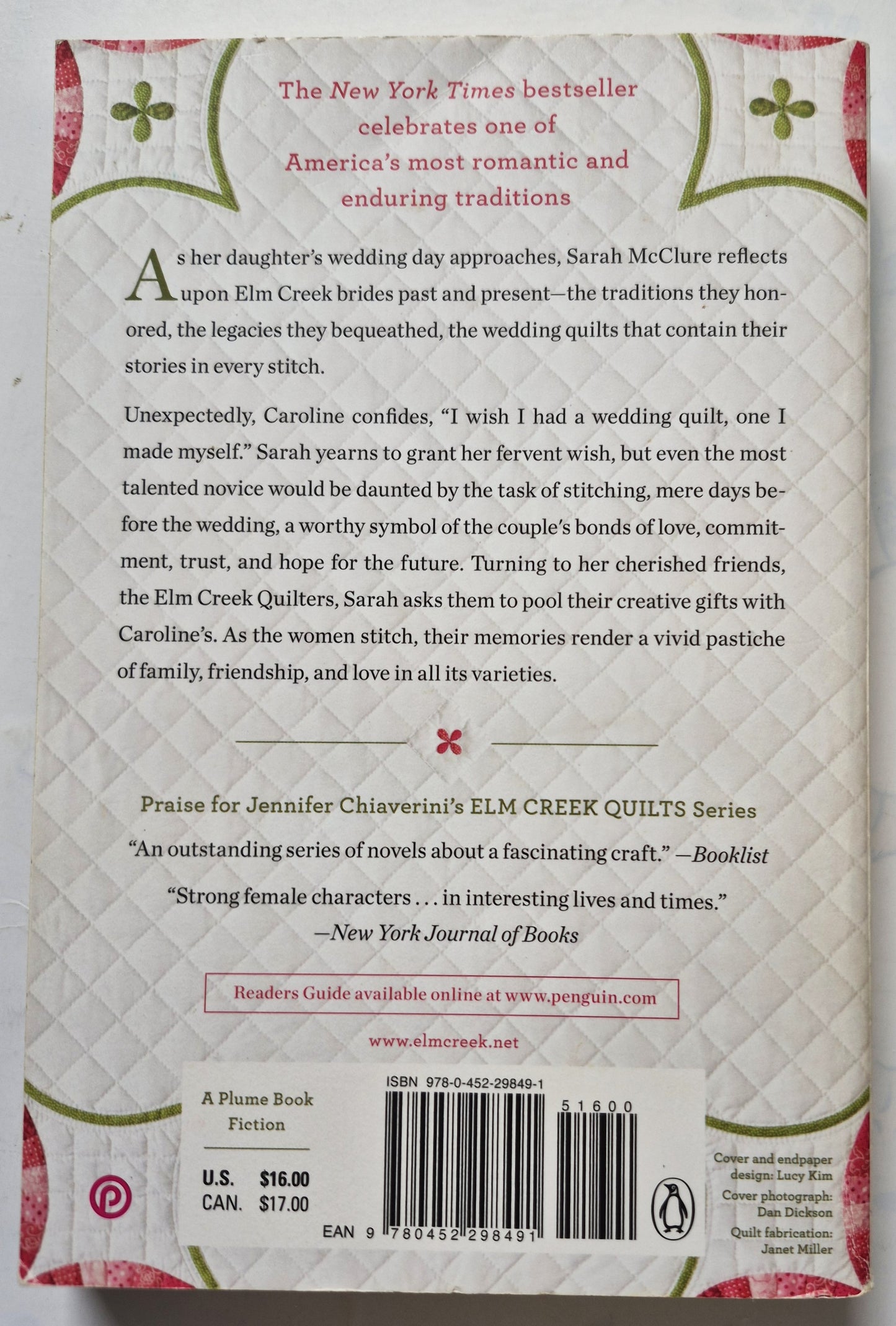 The Wedding Quilt by Jennifer Chiaverini - Elm Creek Quilts #18, Very good, 2012, Pbk, 345 pgs, Plume