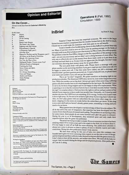 Operations: The Wargaming Journal: Number 6 Fall 1992 (Very good)