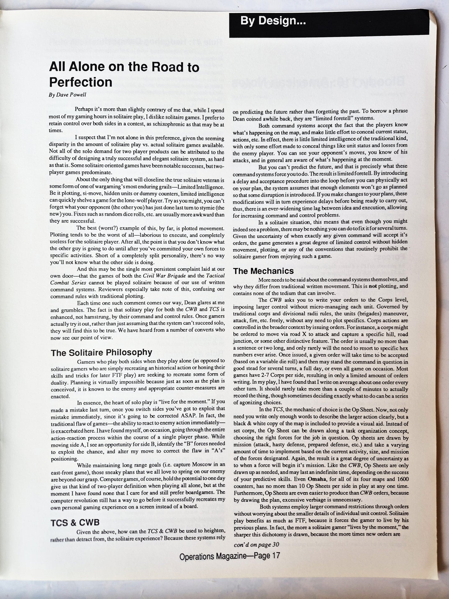 Operations: The Wargaming Journal: Number 6 Fall 1992 (Very good)