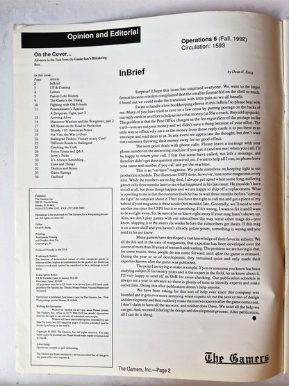 Operations: The Wargaming Journal: Number 6 Fall 1992 (Very good)