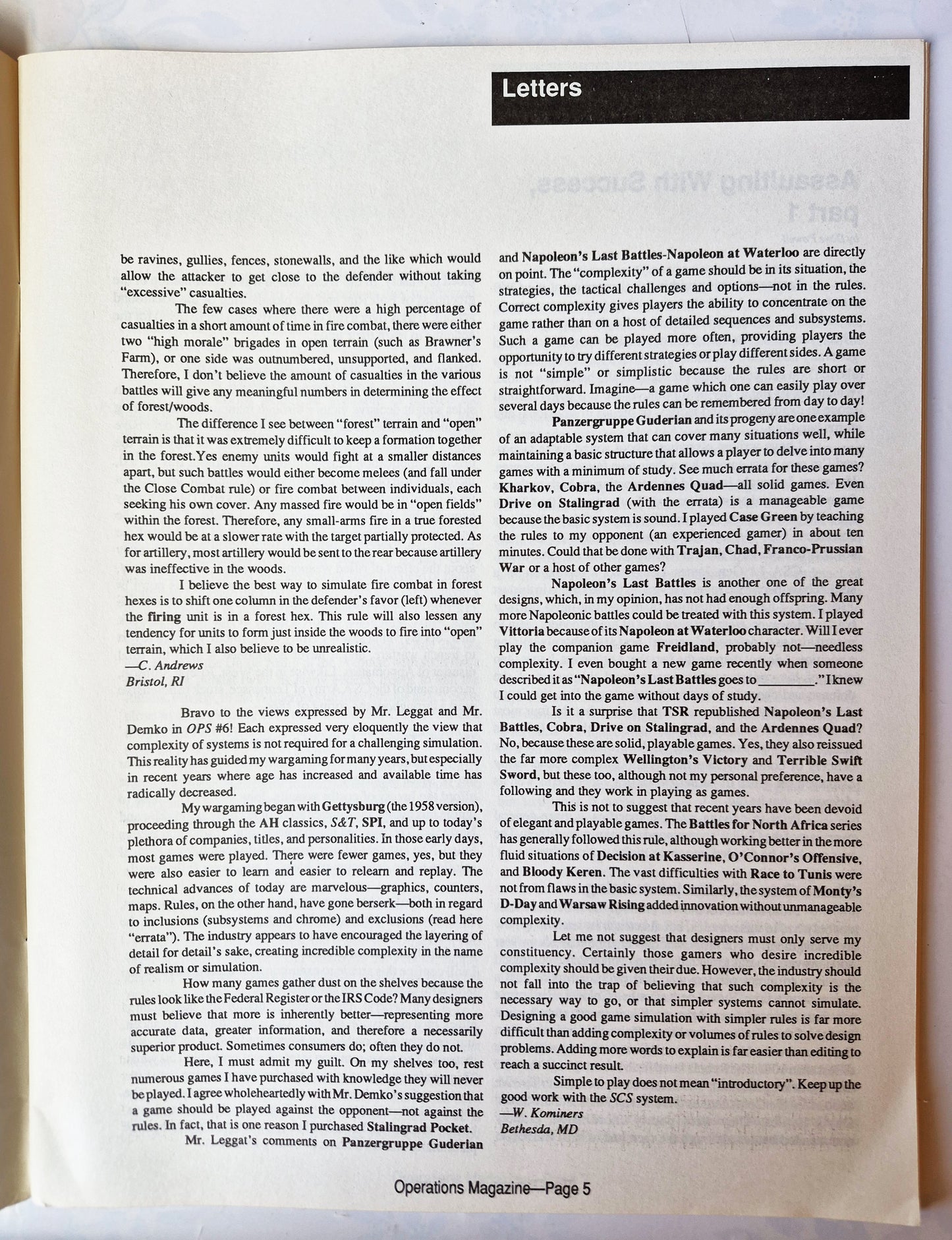 Operations: The Wargaming Journal: Number 7 Winter 1992 (Very good)