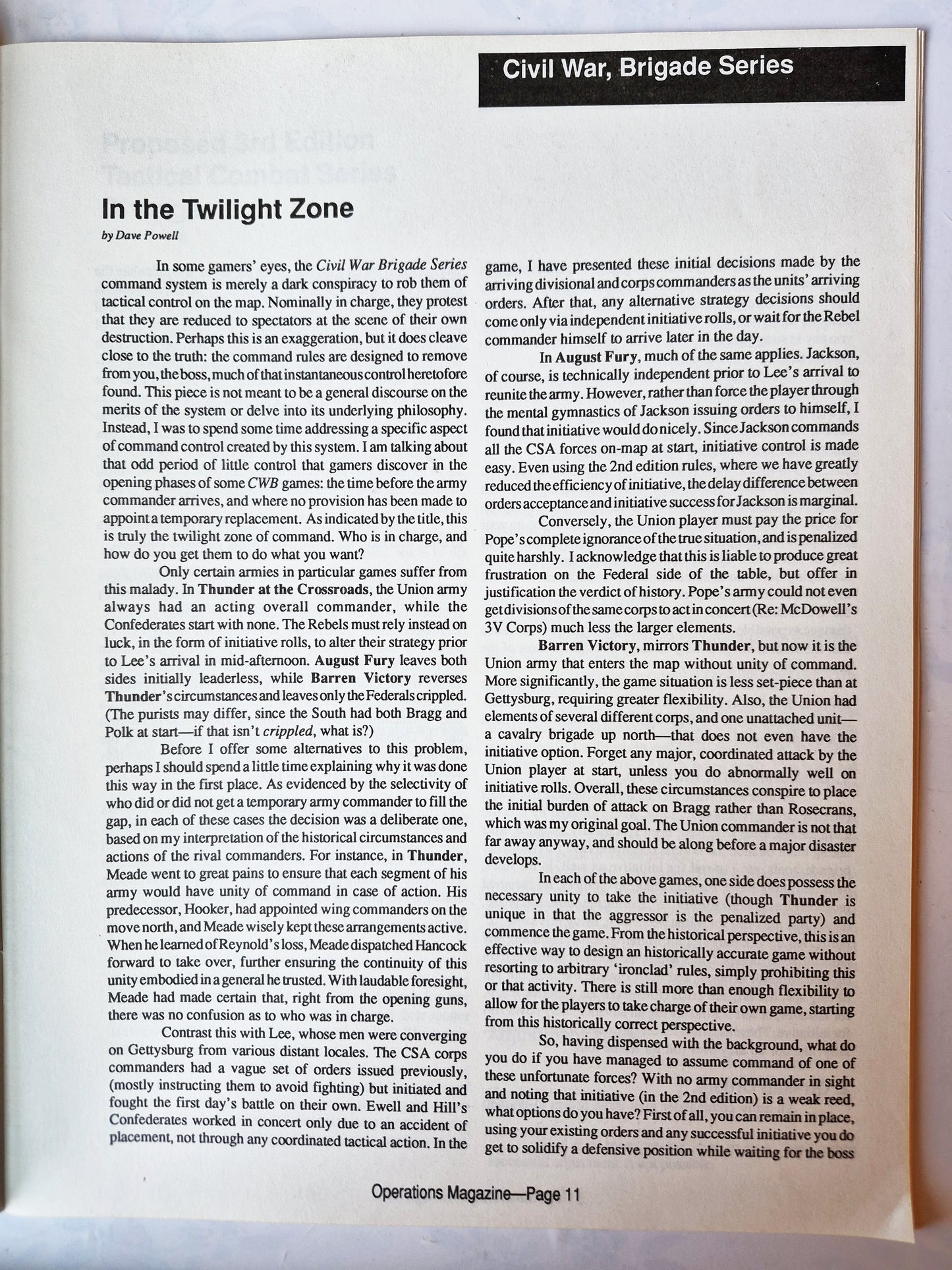 Operations: The Wargaming Journal: Number 7 Winter 1992 (Very good)